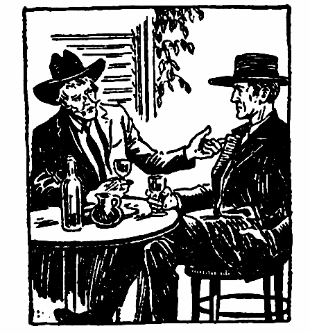 two men talking at a table