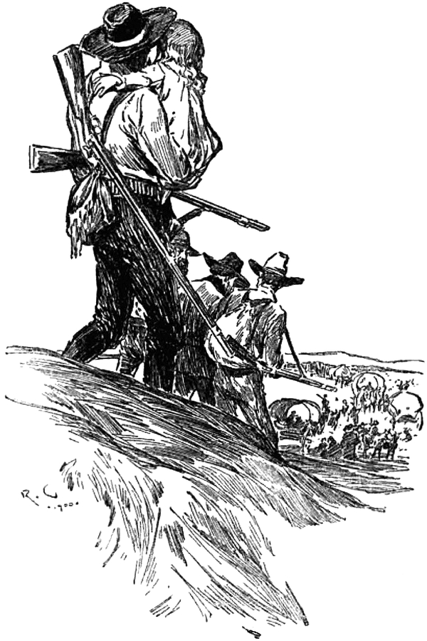 John Ferrier und das
  Mädchen bei der Wagenkolonne