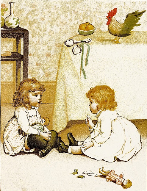 Children play with their dolls