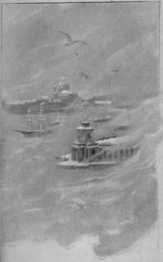 A stormy sea battering coastal buildings